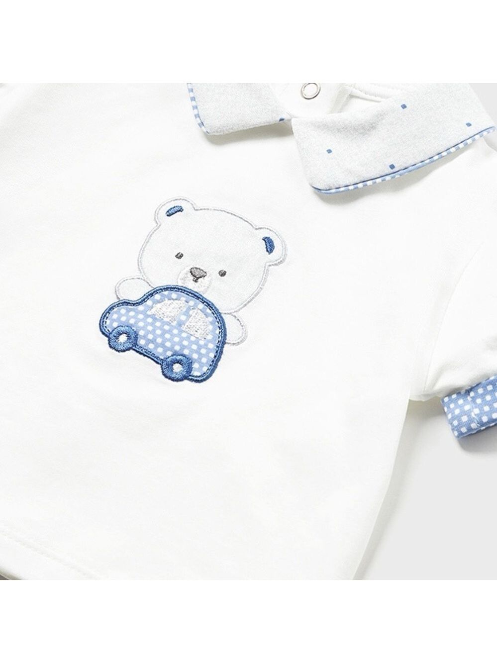 Mayoral White and Blue Polo Set with Bear Design
